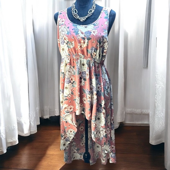 Torrid Dusty Pink Floral Hi Lo Challis Babydoll Tank 00 Med Large 10 Boho Retro - Picture 1 of 10